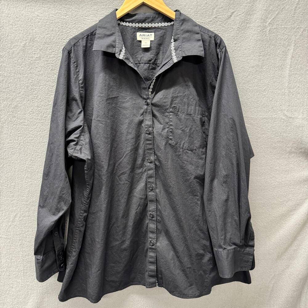 Ariat REAL Blouse Womens 3X Black Button Up Long Sleeve Cotton Capsule Essential
